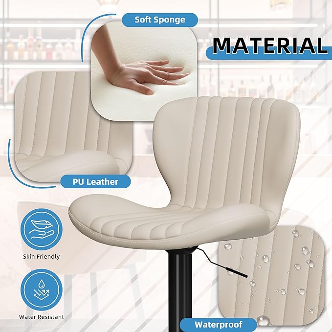 Shintenchi Bar Stools Set of 6 Modern Swivel Bar Chairs, Counter Height Faux Leather Metal Barstools, Upholstered Island Chairs with Back and Footrest, Beige