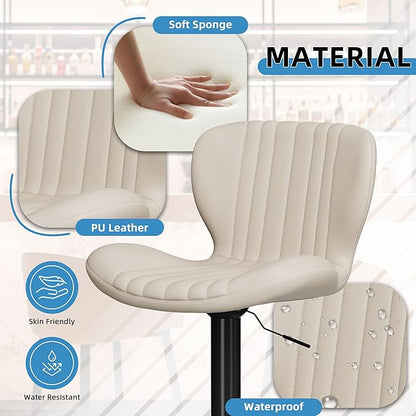 Shintenchi Bar Stools Set of 6 Modern Swivel Bar Chairs, Counter Height Faux Leather Metal Barstools, Upholstered Island Chairs with Back and Footrest, Beige