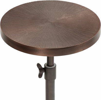 Kate and Laurel Engles Traditional Adjustable-Height Pedestal Drink Table; 10 x 10 x 30; Bronze; Vintage Round Indoor Metal Plant Stand with Embossed Sunburst Pattern