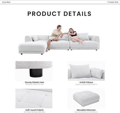 COLAMY 144" Modular Sectional Chenille Couch with Ottoman, Cloud Sectional Sofa Set with Ottoman,for Living Room(Beige)