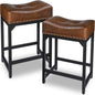 Bar Stools Set of 2, Counter Height Bar Stools for Kitchen Counter, 24 Inch Saddle Barstools Kitchen Stools, Counter Height Stools for Bar, Kitchen, Island-Brown