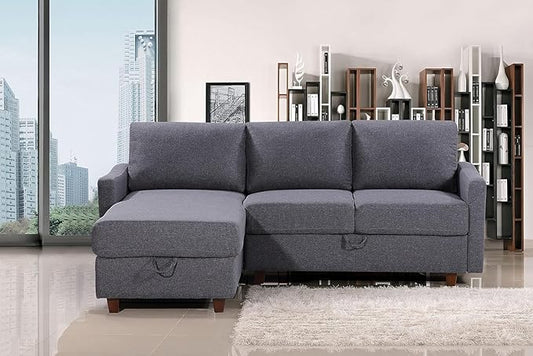 Container Furniture Direct Sectional Sofa with Storage – Modern Upholstered Living Room Couch, Reversible Chaise for Home, Apartment, Office, 81.9” L, Dark Grey