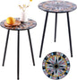 Party Zealot Metal Mosaic Round Side Tables Set of Two 13.4" Small Outdoor Patio Round Accent Coffee Tables Indoor Corner Stand for Small Spaces Weather-Resistant for Balcony Plant Stand