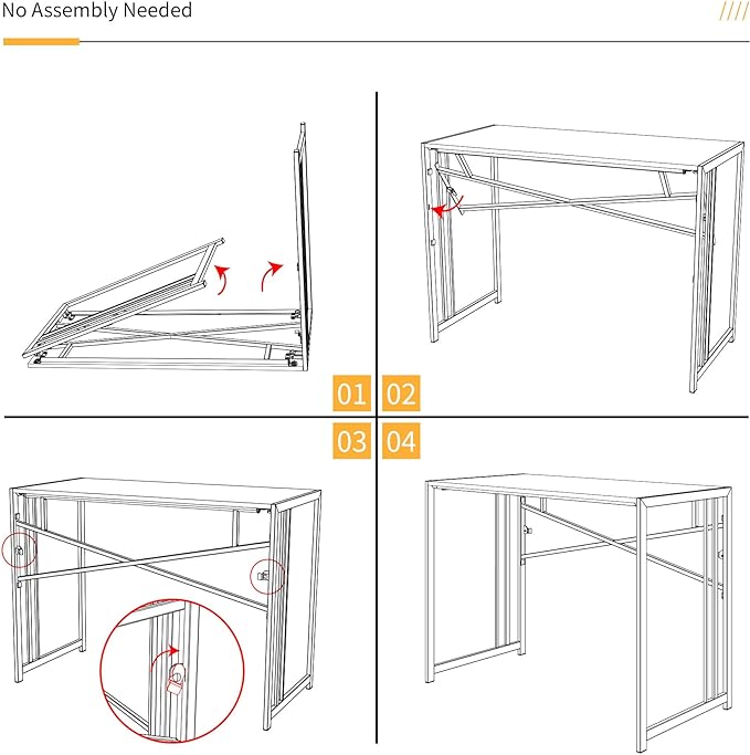 35 inch Narrow Folding Desk, Writing Gaming Computer Camping Desk for Small Spaces, No Assembly Required Home Office Table, Black Oak