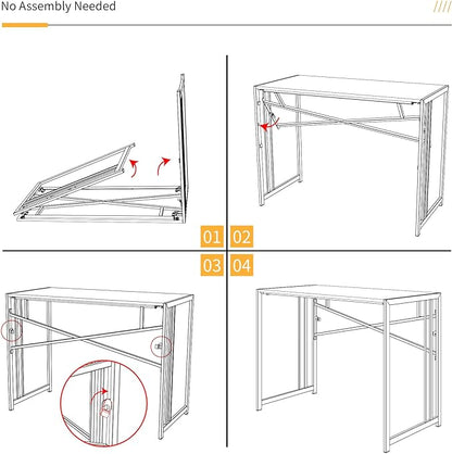 35 inch Narrow Folding Desk, Writing Gaming Computer Camping Desk for Small Spaces, No Assembly Required Home Office Table, Black Oak