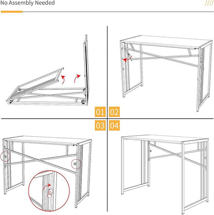 40 inch Folding Desk, Writing Gaming Computer Camping Desk, No Assembly Required Home Office Table, Natural and White