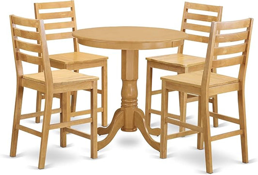 East West Furniture JACF5-OAK-W 5 Piece Counter Height Dining Set Includes a Round Dining Table with Pedestal and 4 Kitchen Chairs, 36x36 Inch, Oak