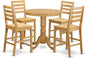East West Furniture JACF5-OAK-W 5 Piece Counter Height Dining Set Includes a Round Dining Table with Pedestal and 4 Kitchen Chairs, 36x36 Inch, Oak