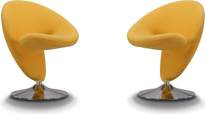 Manhattan Comfort Curl Swivel Accent Chair with 360° Turn, Fully Assembled, Upholstered in Wool Blend, Modern Ergonomic Design with Polished Chrome Base, Living Room & Office, Set of 1, Yellow