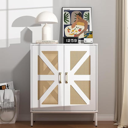 Buffet Cabinet with Storage Sideboard Accent Modern Credenza with Doors & Shelves 32.9" Tall Media Console Mid Century Coffee Bar Table for Living Room Kitchen Dining Room Hallway，White