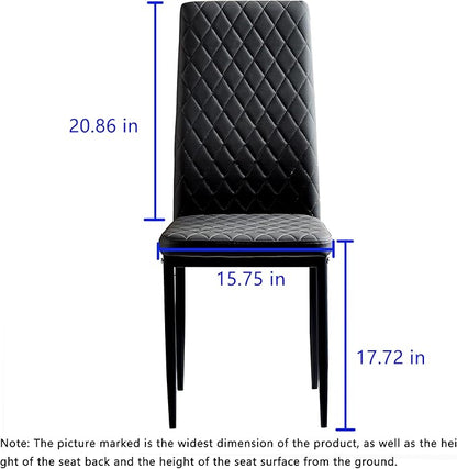 JT Modern Minimalist Dining Chair Fireproof Leather Sprayed Metal Pipe Diamond Grid Pattern Restaurant Home Conference Chair Set of 4 Or 6 (6, Black)