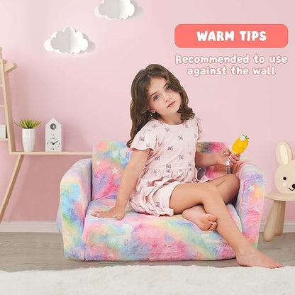 Toddler Couch,Toddler Chair,Kids Sofa Chair 2-in-1 Baby Seat Furniture Fold Out, Convertible Sofa to Lounger Soft Comfy Glow in The Dark Kids Sofa Bed Gifts for Kids Girl Boys,Unicorn