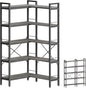 Huuger 5 Tier Bookshelf, L Shaped Corner Bookshelf with 10 Open Shelves, 49.4 Inch Straight Wide Bookcase with Metal Frame and Wooden Board, Adjustable Feet, Grey