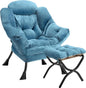 Lazy Chair with Folding Ottoman Modern Large Accent Chair,Contemporary Lounge Leisure Sofa Chair with Armrests Upholstered Sofa Armchair Reading for Bedroom,Dorm & Office(Blue-f)