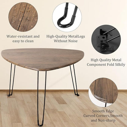 Folding Coffee Table for Living Room Small Wooden Folding Tables with Steel Legs Light Brown Triangle Coffee Table Mid Century Modern Floor Desk Low Table for Small Spaces Home Office