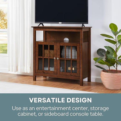 Convenience Concepts Big Sur Highboy TV Stand 36" - Modern Entertainment Center For TVs up to 40", Storage Cabinet for Dining, Living Room, & Entryway, Console Hall Table with Shelves, Dark Walnut