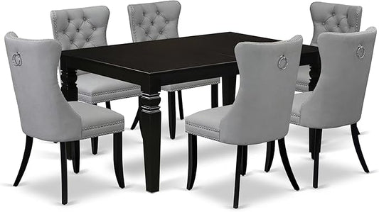 East West Furniture LGDA7-BLK-27 7 Piece Dining Table Set Contains a Rectangle Kitchen Table with Butterfly Leaf and 6 Polyester Fabric Upholstered Chairs, 42x84 Inch, Black