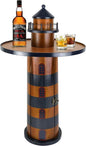 SAILINGSTORY Wooden Lighthouse Nautical Round Coffee Table Beach Coastal End Table Side Table with Storage