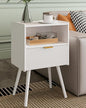 Nightstand,Modern Bedside Table with Storage Drawer and Open Wood Shelf, Accent Night Stand with Solid Wood Legs for Living Room, Bedroom and Small Spaces,Easy Assembly (White)