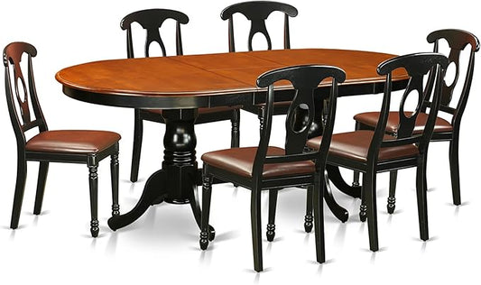 East West Furniture PLKE7-BCH-LC 7 Piece Dining Table Set Consist of an Oval Dinner Table with Butterfly Leaf and 6 Faux Leather Dining Room Chairs, 42x78 Inch, Black & Cherry