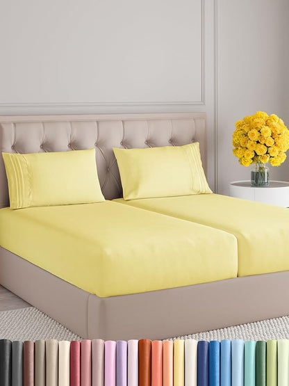 Split King Size 5 Piece Sheet Set - Comfy Breathable & Cooling Bed Sheets Set - Hotel Luxury Bedding for Women, Men, Kids, Teens, Boys & Girls - Deep Pockets, Soft, Wrinkle Free - Oeko-Tex - Yellow