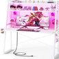 Gaming Desk with Hutch and LED Lights, Gaming Computer Desk with Power Outlets, Gamer Desk with Storage Shelves, PC Game Desk with Pegboards for Bedroom, Carbon Fiber White, 49"