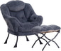 HollyHOME Fabric Lazy Chair with Foldable Ottoman, Accent Comfy Lounge Arm Chair and Folding Footrest Stool Set, Leisure Sofa Reading Chair and Footstool for Living Room, Bedroom, Dorm, Navy Blue