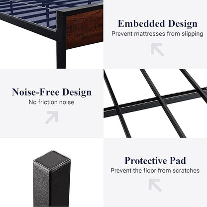 Allewie Full Size Platform Bed Frame with Wooden Headboard and Footboard, Heavy Duty 12 Metal Slats Support, No Box Spring Needed, Under-Bed Storage, Noise Free, Easy Assembly, Mahogany