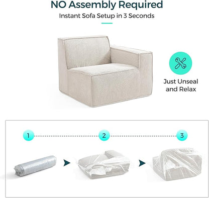 LINSY HOME Modular Sectional Sofa, 105" Boneless Couch L Shaped 3-Seat Sofa with Movable Ottoman, Corduroy Sectional Cloud Couches for Living Room, No Assembly Required, Beige