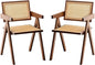 Rattan Accent Chairs, Modern Mid Century Dining Chairs Set of 2, Comfy Armchairs, Outdoor Rattan Chairs with Armrest for Bedroom Living Room Reading Room Dining Kitchen, Brown