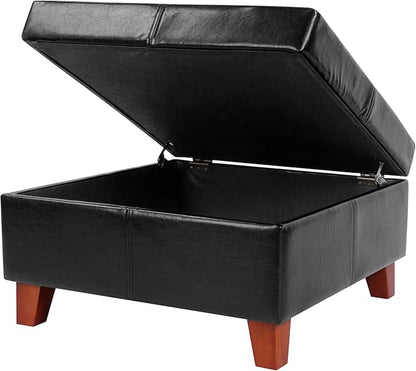 Homepop Home Decor |K2380-E169 | Luxury Large Faux Leather Square Storage Ottoman | Ottoman with Storage for Living Room & Bedroom, Black