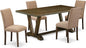 East West Furniture V777AB747-5 5 Piece Kitchen Table Set for 4 Includes a Rectangle Dining Room Table with V-Legs and 4 Light Sable Linen Fabric Upholstered Chairs, 40x72 Inch, Multi-Color
