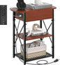 Narrow Side Table with Charging Station, End Table with 3 USB Ports and 2 AC Outlets, Flip Top End Table with Storage, End Tables Living Room, Nightstand with Drawer for Bedroom, Cherry