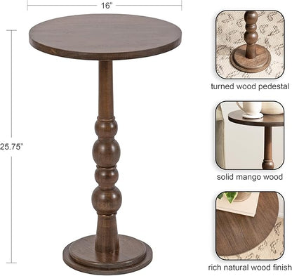 Kate and Laurel Wegner Traditional Wooden Round Side Table, 16 x 26, Brown, Elegant and Durable Pedestal Table for Use as Living Room End Table, Plant Stand, or Bedroom Nightstand