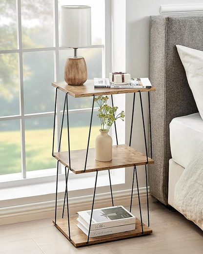Side Table Set of 2, Tall End Table, Small Accent Table, Bedside Table for Living Room, Bedroom, Greige & Black