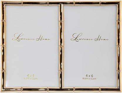 Lawrence Frames 4x6 Double Gold Metal Picture Frame with Bamboo Design