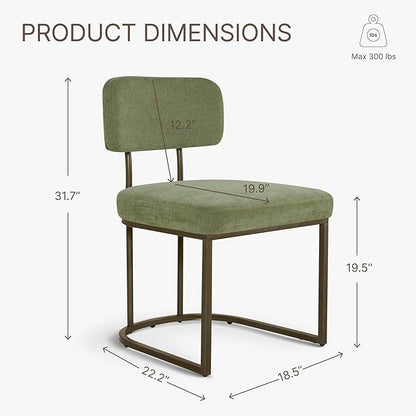Dining Chairs Set of 2, Upholstered Modern Kitchen Chairs with Ergonomic Backrest, Fabric Cushion Seat & Metal Legs for Living Room, Restaurant, and Café, Green