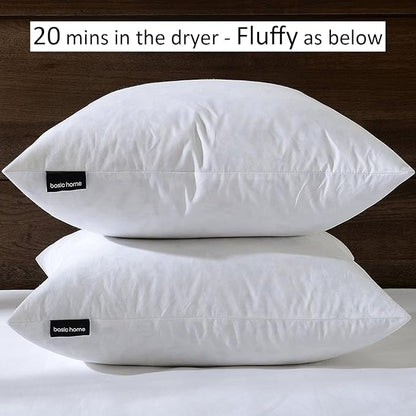 22x22 Decorative Throw Pillow Inserts-Down Feather Pillow Inserts-Square-Cotton Fabric-Set of 2-White.