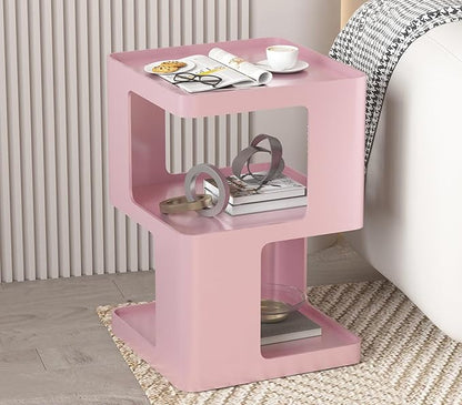 Metal Small Nightstands, Modern Side Table with 3 Tiers Storage, Pink End Table for Couch, Living Room Bedroom, Bedside Tables No Assembly Required