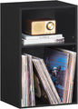 YAHARBO 2 Cube Bookshelf, Black Record Player Stand with Vinyl Storage Up to 100 Albums, Horizontal Book Shelf, Small Cubby Bookcase with Storage Organizer, Turntable Stand for Living Room, Bedroom