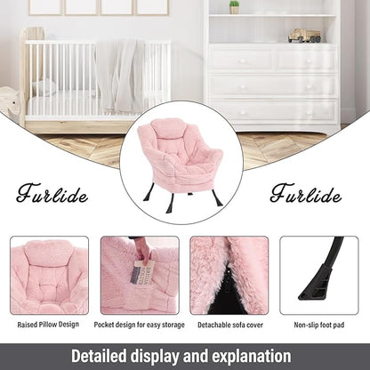 Lazy Chair with Ottoman, Modern Chair with Folding Footrest, Lounge Accent Chair, Comfortable Reading Chair, Oversized Armchairs for Bedroom, Study, Living Room(Plush Pink)