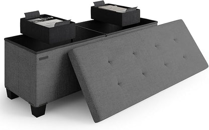 STORAGEBUD Storage Ottoman Bench with Bins, 43-in Storage Bench for Bedroom End of Bed, Folding Foot Rest Ottoman for Living Room Max 660lbs, Fabric Ottomans, Grey