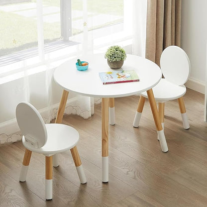 VECELO Round Table and Chair Set Playroom Furniture Wooden, Modern Minimalist Design, Compact Size, Easy Assembly, White