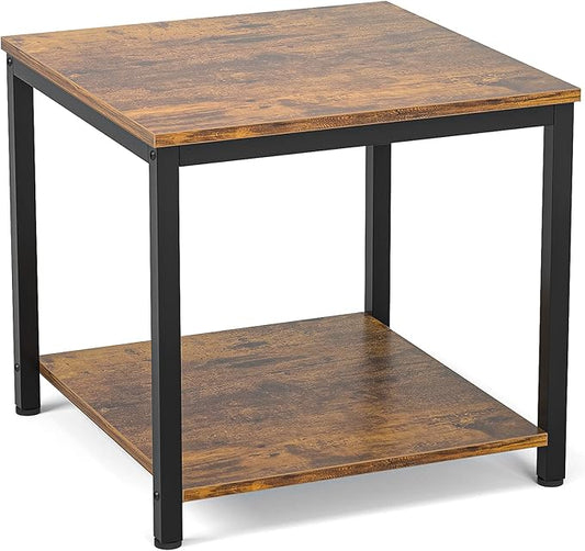 Homieasy Side Table 20 Inch Square, 2-Tier Coffee Tea End Table Nightstands for Sofa Couch Bed, Metal Wood Accent Modern Simple Industrial Style Side Table for Living Room Bedroom, Rustic Brown