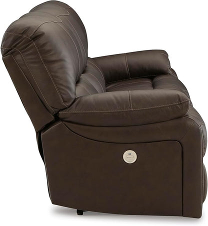Signature Design by Ashley Leesworth Modern Leather Match Power Reclining Sofa with USB Ports, Dark Brown