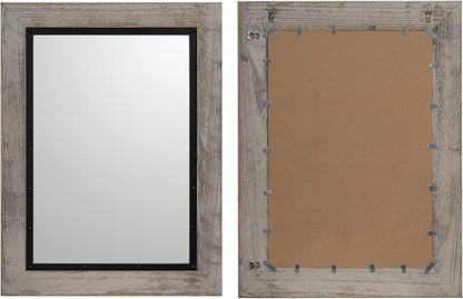 YOSHOOT Rustic Wooden Framed Wall Mirror, Natural Wood and Iron Bathroom Vanity Mirror for Farmhouse Decor, Vertical or Horizontal Hanging, 53" x 28", Grey