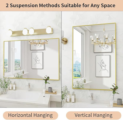 Koonmi Gold Mirrors for Wall, 36x60 Inch Bathroom Mirror, Rectangular Wall Mirror for Living Room Bedroom Bathroom, Hangs Horizontally or Vertically