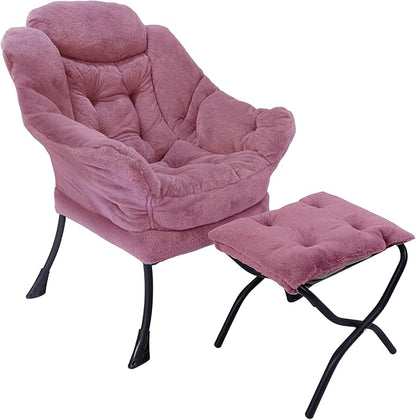 Lazy Chair with Folding Ottoman,Living Room Chairs, Accent Contemporary Lounge Chair, Single Steel Frame Leisure Sofa Chair with Armrests and A Side Pocket (TM31RED)