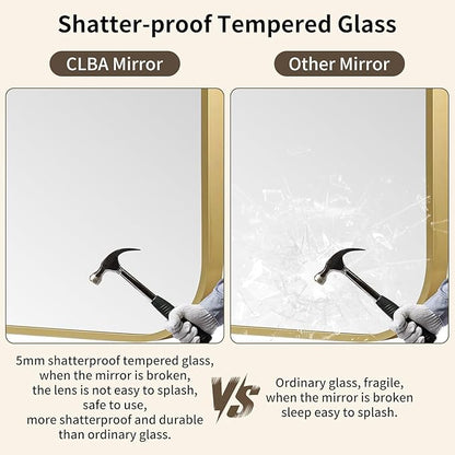 Gold Bathroom Mirror, 24x32 Inch Aluminum Frame Rectangle Mirror, Anti-Rust, Tempered Glass, Wall Mirror for Over Sink, Vanity, Bedroom, Entryway, Horizontal/Vertical