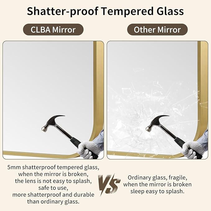 Gold Bathroom Mirror, 22x30 Inch Aluminum Frame Rectangle Mirror, Anti-Rust, Tempered Glass, Wall Mirror for Over Sink, Vanity, Bedroom, Entryway, Horizontal/Vertical
